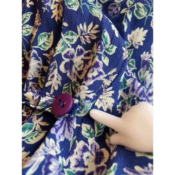 April Cornell Vintage 90s Blue Floral Sleeveless Midi Dress Cottagecore Size M - Picture 6 of 6